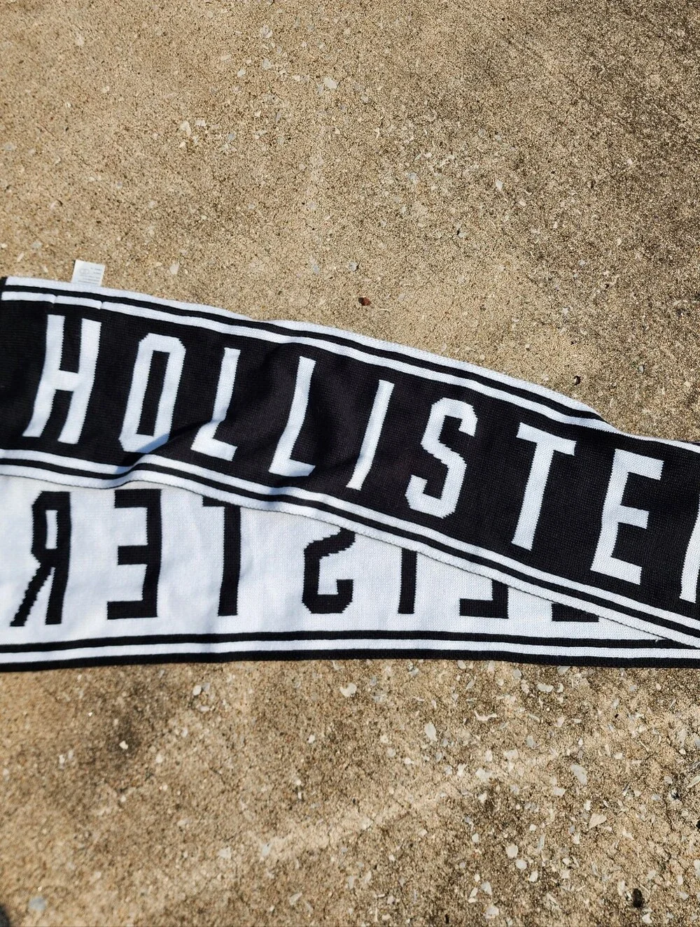 Hollister Knit Scarf Preppy Stadium Black White Logo Collegiate Reversible